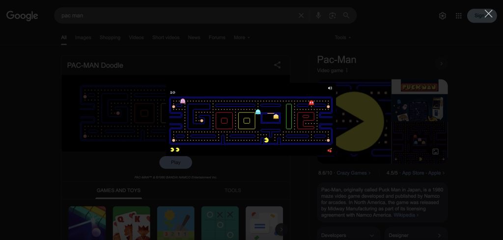 Pac-Man on Google